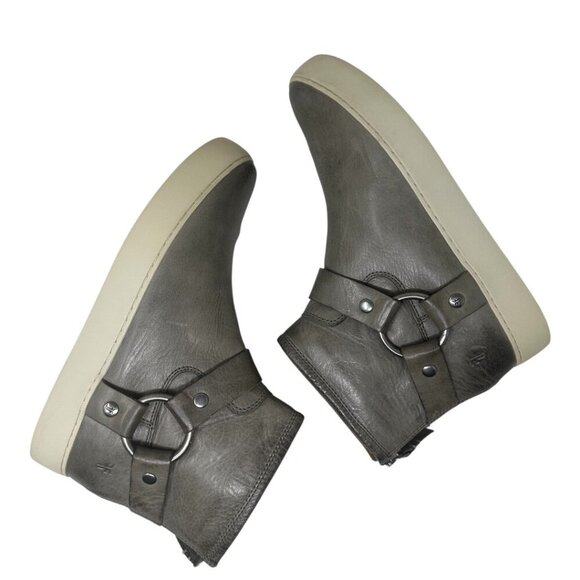 Frye Lena Harness Grey Distressed Leather Platform Bootie 8.5 Equestrian Comfort - Picture 5 of 13